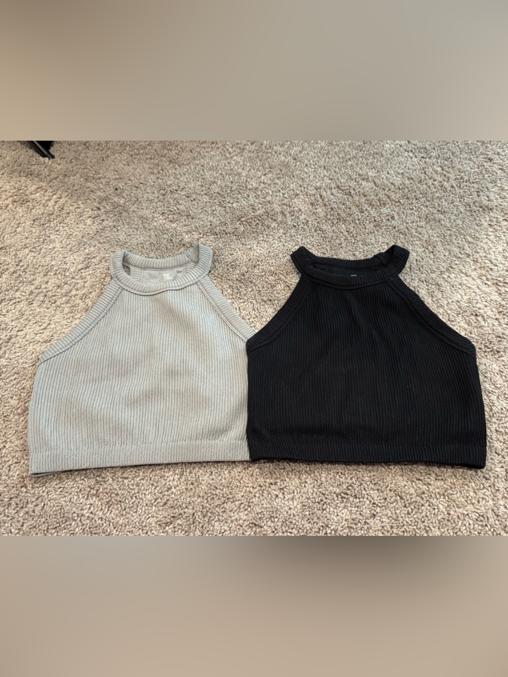 aerie Black & Grey Ribbed Cropped Tank Top